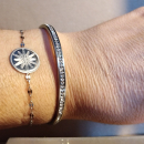 Bracelet jonc rigide en acier argenté et strass en cristaux synthétiques. Jonc Rigide Strass  Adolescent Adulte Femme Fille Indémodable 