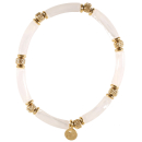 Bracelet élastique composé d'un fil nylon avec des perles cylindriques en acier doré et des tubes de couleur blanche. Elastique Perle  Adolescent Adulte Femme Fille Indémodable 