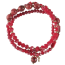 Lot de 3 bracelets élastiques composés de perles en acier doré, de perles de couleur rouge et de franges chaînes en acier doré. Elastique Lot Perle  Adolescent Adulte Femme Fille Indémodable 