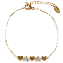 Bracelet composé d'une chaîne et de 3 petits cœurs en acier doré et de 2 petits cœurs pavées de strass.<br/>Fermoir mousqueton avec 3 cm de rallonge. Coeur Strass  Adolescent Adulte Amour Femme Fille Indémodable 