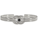Bracelet jonc ouvert avec anneaux entrelacés en acier argenté surmontée d'un cabochon de couleur noire. Jonc Rond  Adolescent Adulte Femme Fille Indémodable 