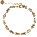 Bracelet composé d'une chaîne de pastilles rectangulaires arrondies en acier doré pavées en alternance en émail multicolore.<br/>Fermoir mousqueton avec 3 cm de rallonge. Rectangle  Adolescent Adulte Eté Femme Fille Printemps 