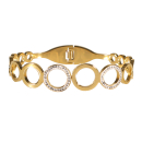 Bracelet jonc composé de cercles en acier doré pavé en partie de strass. Cercle Jonc Rigide Strass  Adolescent Adulte Dentelle Femme Indémodable 