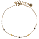 Bracelet composé d'une chaîne avec losanges en acier doré et de trois cristaux de couleur noir sertis 4 griffes.<br/>Fermoir mousqueton avec 3 cm de rallonge. Losange Strass  Adolescent Adulte Femme Fille Indémodable 