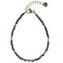 Bracelet composé de perles en véritable pierre de lapis lazuli et de perles en acier doré.<br/>Fermoir mousqueton avec 3 cm de rallonge. Perle  Adolescent Adulte Femme Fille Indémodable 