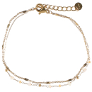 Bracelet double rangs composé d'une chaîne en acier doré et d'une chaîne en acier doré avec perles de couleur blanche.<br/>Fermoir mousqueton avec 3 cm de rallonge. Multirangs Perle  Adolescent Adulte Femme Fille Indémodable 