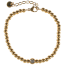 Bracelet composé de perles en acier doré et d'un cristal serti clos.<br/>Fermoir mousqueton avec 3 cm de rallonge. Perle Rond Strass  Adolescent Adulte Femme Fille Indémodable 