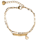 Bracelet double rangs composé d'une chaîne en acier doré et d'une chaîne gourmette avec le message Love et un cœur en acier doré et un pendant cabochon de couleur blanc.<br/>Fermoir mousqueton avec 4 cm de rallonge. Love Multirangs Rond  Adolescent Adulte Amour Femme Fille Indémodable Message 