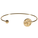 Bracelet jonc ouvert en acier doré finissant par une boule et un médaillon rond œil de Turquie serti de strass. Oeil Oeil de Turquie Strass  Adolescent Adulte Femme Fille Indémodable Symboles 
