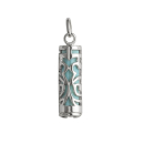 Pendentif Tiki polynésien de la force en argent 925/000 rhodié avec un tube de turquoise. Polynésie Tiki Turquoise  Adolescent Adulte Femme Fille Garçon Homme Indémodable Mixte Religion Symboles 