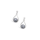 Boucles d'oreilles en argent 925/000 rhodié et perles synthétiques grises. Boule Goutte Perle  Adolescent Adulte Femme Fille Indémodable 