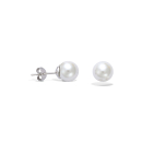 Boucles d'oreilles en argent 925/000 rhodié surmontées de perles synthétiques blanches. Boule Perle  Adolescent Adulte Femme Fille Indémodable 