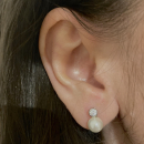 Boucles d'oreilles en argent 925/000 rhodié, oxydes de zirconium serti clos et perles synthétiques blanches. Boule Pendantes Perle Rond  Adolescent Adulte Femme Fille Indémodable 