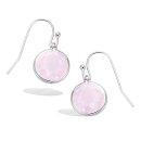 Boucles d'oreilles pendantes en argent 925/000 rhodié et pierres de couleur rose sertis clos. Pendantes Rond  Adolescent Adulte Femme Fille Indémodable 