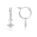 Boucles d'oreilles créoles en argent 925/000 rhodié avec pampille étoile pavée d'oxydes de zirconium blancs. Créoles Etoile Pendantes Strass  Adolescent Adulte Femme Fille Indémodable Nature 