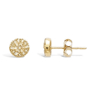 Boucles d'oreilles puces pastilles rondes en plaqué or jaune 18 carats pavées d'oxydes de zirconium blancs. Puce Rond Strass  Adolescent Adulte Femme Fille Indémodable 