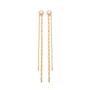 Boucles d'oreilles pendantes composées d'une puces en plaqué or jaune 18 carats sertie d'un oxyde de zirconium blanc et de deux chaînettes en plaqué or jaune 18 carats.. Pendantes Rond  Adolescent Adulte Femme Fille Indémodable 