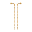 Boucles d'oreilles pendantes composées d'une puces en plaqué or jaune 18 carats sertie d'un oxyde de zirconium blanc et de deux chaînettes en plaqué or jaune 18 carats.. Pendantes Rond  Adolescent Adulte Femme Fille Indémodable 