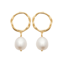 Boucles d'oreilles pendantes composées d'un cercle difforme en plaqué or jaune 18 carats et d'une perle de culture. Cercle Pendantes Perle  Adolescent Adulte Femme Fille Indémodable 