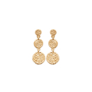 Boucles d'oreilles pendantes composées de trois pastilles avec motifs martelé de spirale en plaqué or jaune 18 carats. Pendantes Rond  Adolescent Adulte Femme Fille Indémodable 