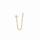 Boucle d'oreille composée d'un oxyde de zirconium blanc serti 4 griffes relié avec une chaînette en plaqué or jaune 18 carats d'un oxyde de zirconium blanc serti 4 griffes. Vendue à l'unité. Puce Strass  Adolescent Adulte Femme Fille Indémodable 