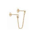 Boucle d'oreille composée d'un oxyde de zirconium blanc serti 4 griffes relié avec une chaînette en plaqué or jaune 18 carats d'un oxyde de zirconium blanc serti 4 griffes. Vendue à l'unité. Puce Strass  Adolescent Adulte Femme Fille Indémodable 