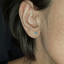 Boucles d'oreilles en plaqué or et pierres d'imitation turquoise. Carré Turquoise  Adolescent Adulte Femme Fille Indémodable 