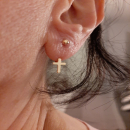 Boucles d'oreilles en plaqué or. Croix Devant/Derrière  Adulte Femme Indémodable Religion 