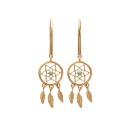 Boucles d'oreilles attrape-rêve en plaqué or et pierre d'imitation turquoise. Attrape-rêve Pendantes Plume Turquoise  Adolescent Adulte Femme Fille Indémodable Symboles 