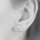 Boucles d'oreilles cercles évidés en plaqué or jaune 18 carats serties d'un oxyde de zirconium blanc. Cercle Pendantes Rond  Adolescent Adulte Femme Fille Indémodable 