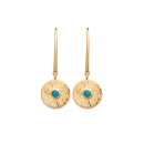 Boucles d'oreilles pendantes en plaqué or et pierres d'imitation turquoise. Pendantes Rond Turquoise  Adolescent Adulte Femme Fille Indémodable 