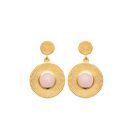 Boucles d'oreilles pendantes en plaqué or 18 carats et quartz rose. Pendantes Rond  Adolescent Adulte Femme Fille Indémodable 