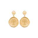Boucles d'oreilles pendantes au motif arbre de vie en plaqué or 18 carats avec fermoir tige/poussettes. Arbre Pendantes Rond  Adolescent Adulte Femme Fille Indémodable Nature Symboles 