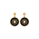 Boucles d'oreilles pendantes avec motif œil de Turquie en plaqué or, émail de couleur noire et oxydes de zirconium. Oeil Oeil de Turquie Pendantes Rond  Adolescent Adulte Femme Fille Indémodable Symboles 