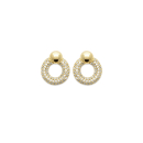 Boucles d'oreilles composées d'anneaux avec boule en plaqué or jaune 18 carats et un cercle pavé d'oxydes de zirconium blancs. Cercle Pendantes Rond Strass  Adolescent Adulte Femme Fille Indémodable 