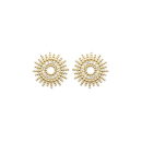Boucles d'oreilles puces en forme de soleil en plaqué or jaune 18 carats pavées en cercle d'oxydes de zirconium blancs. Puce Rond Soleil Strass  Adolescent Adulte Femme Fille Indémodable Nature 