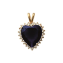 Pendentif cœur en plaqué or jaune 18 carats serti d'une pierre synthétique bleu foncé et d'oxydes de zirconium blancs. Coeur  Adulte Amour Femme Indémodable 