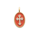 Pendentif en plaqué or, émail et croix en oxydes de zirconium. Croix Ovale  Adolescent Adulte Femme Fille Indémodable Religion Symboles 