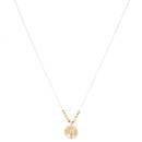 Collier composé d'une chaîne en acier doré avec des perles multicolores et d'un pendentif arbre de vie en acier doré.<br/>Fermoir mousqueton avec 5 cm de rallonge. Arbre Perle Rond  Adolescent Adulte Eté Femme Fille Nature Printemps Symboles 