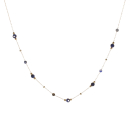 Collier composé d'une chaîne avec perles en acier doré et de perles de couleur bleue.<br/>Fermoir mousqueton avec 5 cm de rallonge. Perle Rond  Adolescent Adulte Femme Fille Indémodable 