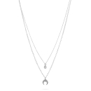 Collier double rangs composé d'une chaîne de 37 cm de long en argent 925/000 rhodié avec pendentif d'un oxyde de zirconium blanc serti clos, ainsi qu'une chaîne de 42 cm de long avec pendentif croissant de lune en argent 925/000 rhodié pavé d'oxydes de zirconium blancs.<br/>Fermoir anneau ressort avec 3 cm de rallonge. Lune Multirangs Strass  Adolescent Adulte Femme Fille Indémodable Nature 