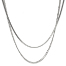 Collier double rangs composé d'une chaîne de 40 cm de long en acier argenté, ainsi qu'une chaîne de 43 cm de long en acier argenté.<br/>Fermoir mousqueton avec 6 cm de rallonge. Multirangs  Adolescent Adulte Femme Fille Indémodable 