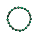 Bracelet élastique composé de perles en acier argenté et de perles en véritable pierre de malachite. Elastique Perle  Adolescent Adulte Femme Fille Indémodable 