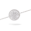 Bracelet composé d'une chaîne et d'une pastille ronde au motif de la monnaie du Tibet en argent 925/000 rhodié.<br/>Fermoir mousqueton avec anneaux de rappel à 16 et 18 cm. Rond  Adolescent Adulte Femme Fille Indémodable Symboles 