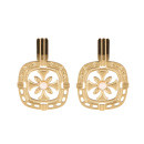 Boucles d'oreilles pendantes de forme carré avec motifs d'étoiles et une croix de Malte en acier doré surmontées d'un cristal de couleur blanc. Croix Etoile Pendantes Strass  Adolescent Adulte Femme Fille Indémodable Nature Religion Symboles 