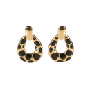 Boucles d'oreilles pendantes composées d'un cercle ovale en acier doré pavé d'émail de couleur noir. Cercle Ovale  Adolescent Adulte Eté Femme Fille Printemps 