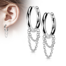 Boucles d'oreilles créoles avec double chaînes en acier argenté. Créoles Pendantes  Adolescent Adulte Femme Fille Indémodable 