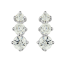 Boucles d'oreilles puces en argent 925/000 rhodié et trois oxydes de zirconium. Puce Rond Strass  Adolescent Adulte Femme Fille Indémodable 