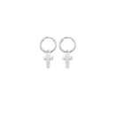 Boucles d'oreilles créoles avec croix en argent 925/000 rhodié. Créoles Croix Pendantes  Adolescent Adulte Femme Fille Indémodable Religion 