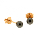 Boucles d'oreilles puces en plaqué or jaune 18 carats surmontées d'une perle en pierre véritable d'hématite. Boule Perle Puce Rond  Adolescent Adulte Femme Fille Indémodable 